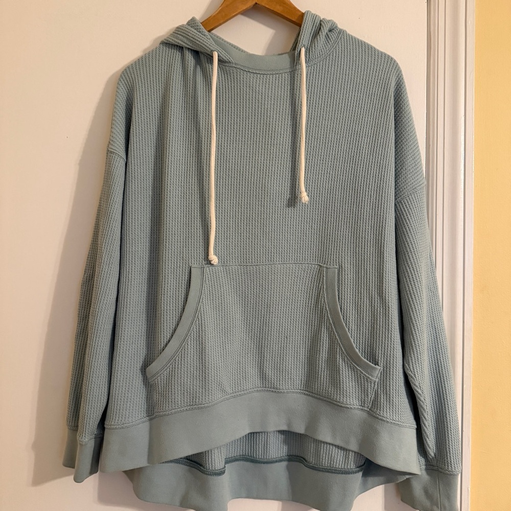 Aerie Hooded Pullover Waffleknit Hoodie Sweatshirt Womens M oversized Green